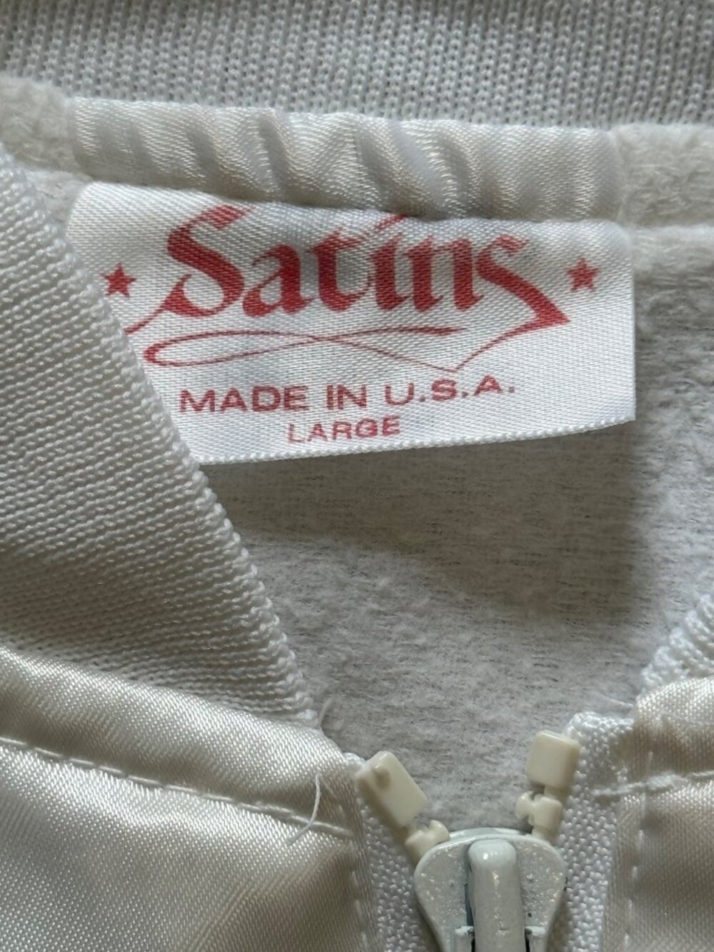 Vintage White Satin Moose Lodge Varsity Jacket Jeannie Embroidery Full Zip Large - Picture 5 of 12